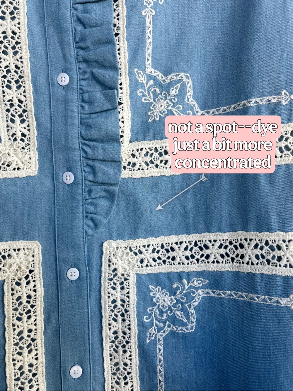 SEZANE Blue Ecru Lace Embroidered High Collar Button Down Chambray Ulysse Shirt - Picture 13 of 16